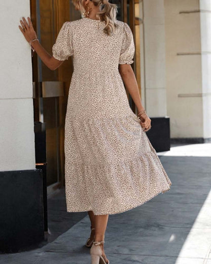 Dallas - Elegantes Kleid mit Rundhalsausschnitt und Puffärmeln