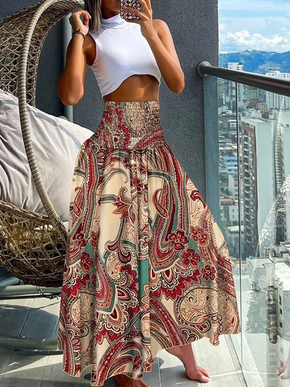 Emmeline - Elastischer langer Rock mit hoher Taille und großem Schwung