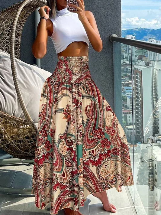 Emmeline - Elastischer langer Rock mit hoher Taille und großem Schwung