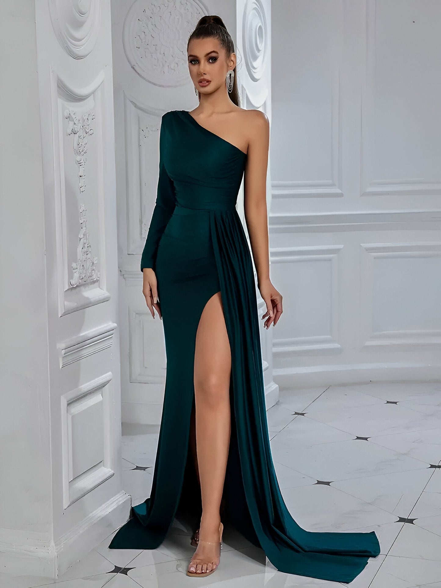 Esmeralda | Elegantes Drapiertes Seidenabendkleid