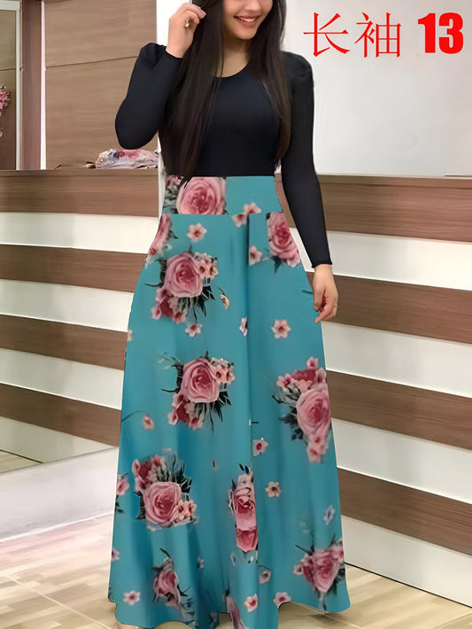 Abrielle | Elegantes Blumen Color-Block Kleid