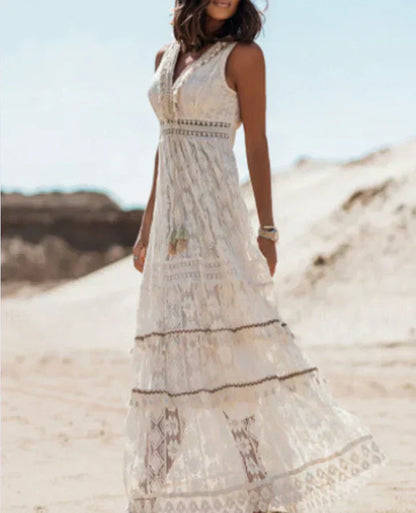 Reba - Ärmelloses Kleid aus Boho-Spitze
