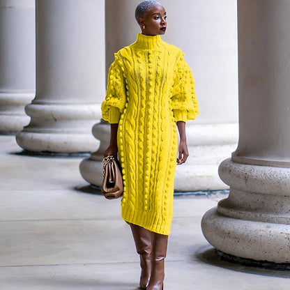 Aisling | Elegantes Rippstrick-Turtleneck-Midi-Kleid