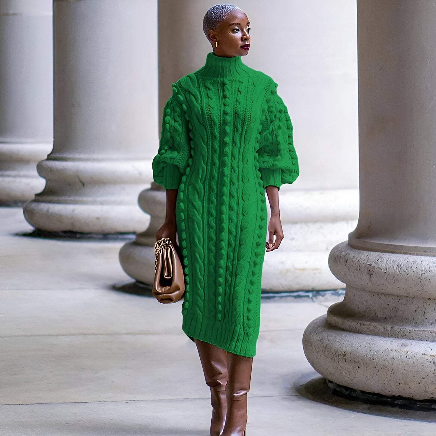 Aisling | Elegantes Rippstrick-Turtleneck-Midi-Kleid