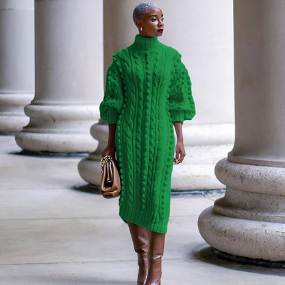 Aisling | Elegantes Rippstrick-Turtleneck-Midi-Kleid