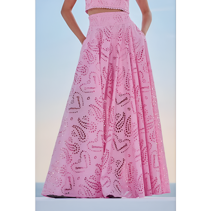 Natasa | Baumwolle Leinen lange Pagode Ärmel Crop Top 2 Stück Set