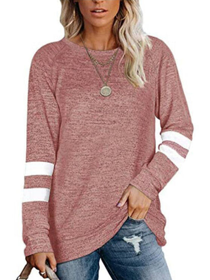 Amanda | Damen Langarm Patchwork Rundhalsausschnitt lässig bedrucktes T-Shirt Top