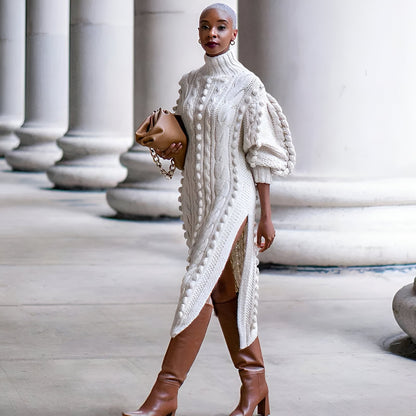 Aisling | Elegantes Rippstrick-Turtleneck-Midi-Kleid