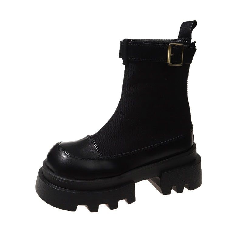 Anari | Frauen Plattform Stiefeletten 2024 Herbst Canvas Quadrat Heels Schuhe