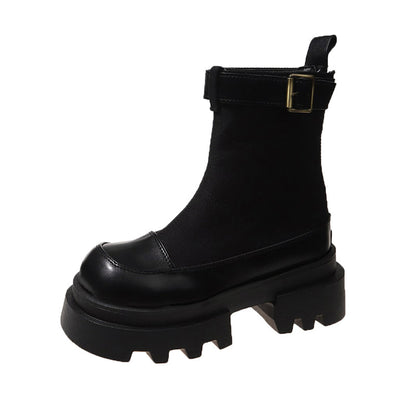 Anari | Frauen Plattform Stiefeletten 2024 Herbst Canvas Quadrat Heels Schuhe
