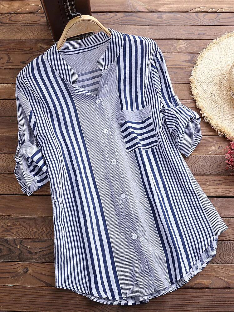 Gestreifte Baumwollbluse - Rosemarie
