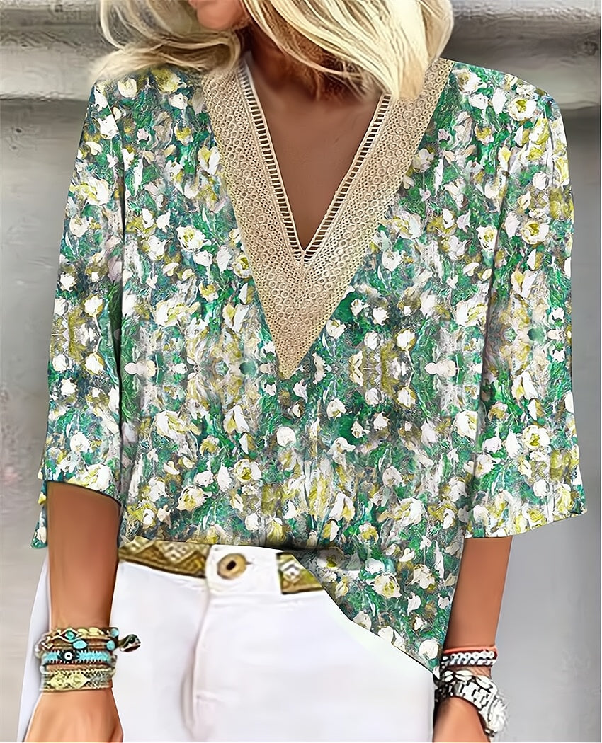 Garnet - Elegantes Blumen-V-Ausschnitt-Top