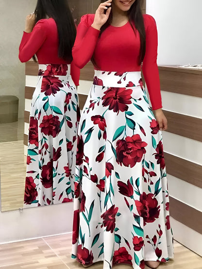 Abrielle | Elegantes Blumen Color-Block Kleid