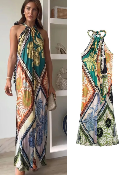 Evelin -  Damen Print Boho Midi Lose Kleider