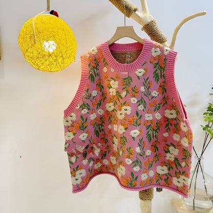 Hariette | Koreanischer Stil Pink Peach Blossom Strickweste