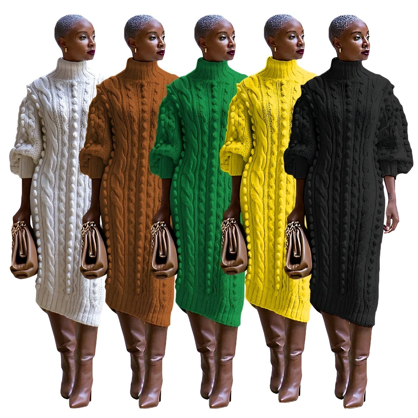 Aisling | Elegantes Rippstrick-Turtleneck-Midi-Kleid