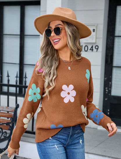 Aislin | Lässiger Blumengehäkelter Pullover