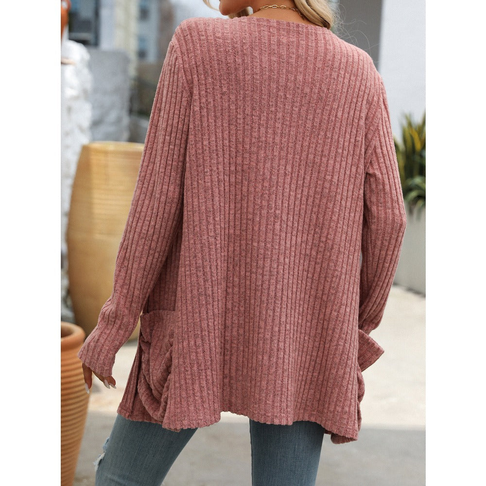 Aeneas |  Frauen Frühling und Herbst Plus Größe V-Ausschnitt T-ShirtSolid