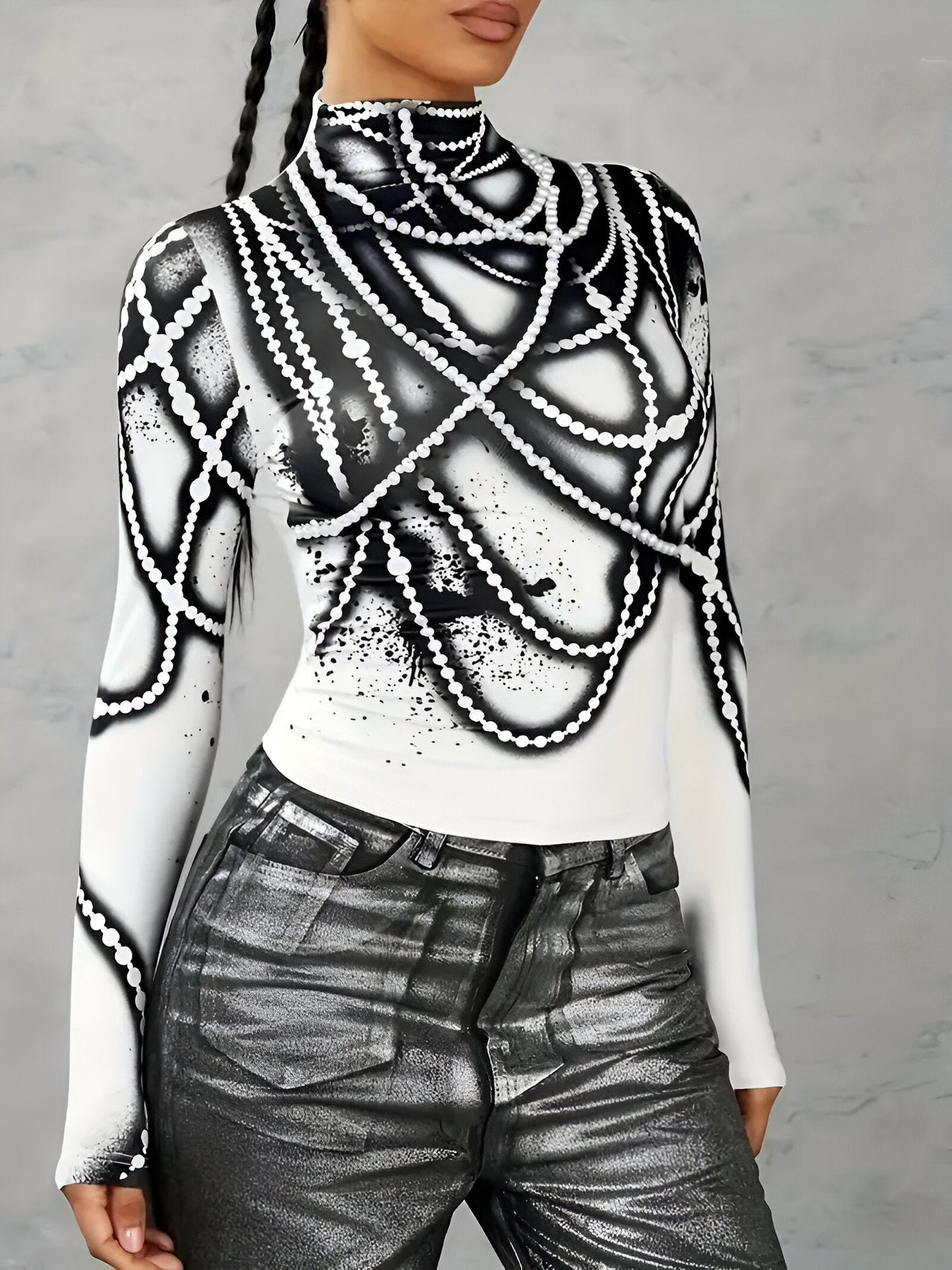 Herminia | Lässiges Strickoberteil mit abstraktem Druck