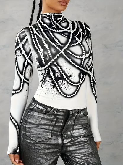 Herminia | Lässiges Strickoberteil mit abstraktem Druck