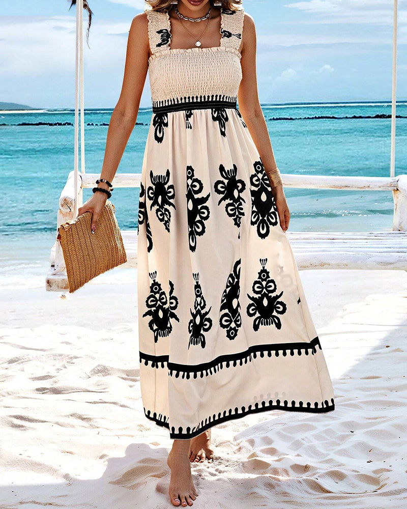Dahlia - Elegantes bedrucktes Kleid mit Neckholder-Ausschnitt