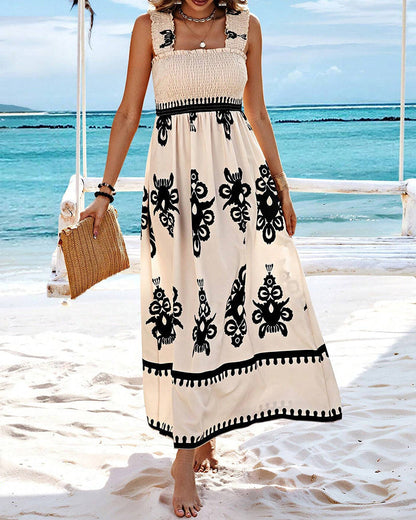 Dahlia - Elegantes bedrucktes Kleid mit Neckholder-Ausschnitt