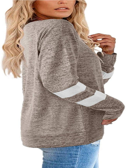 Amanda | Damen Langarm Patchwork Rundhalsausschnitt lässig bedrucktes T-Shirt Top