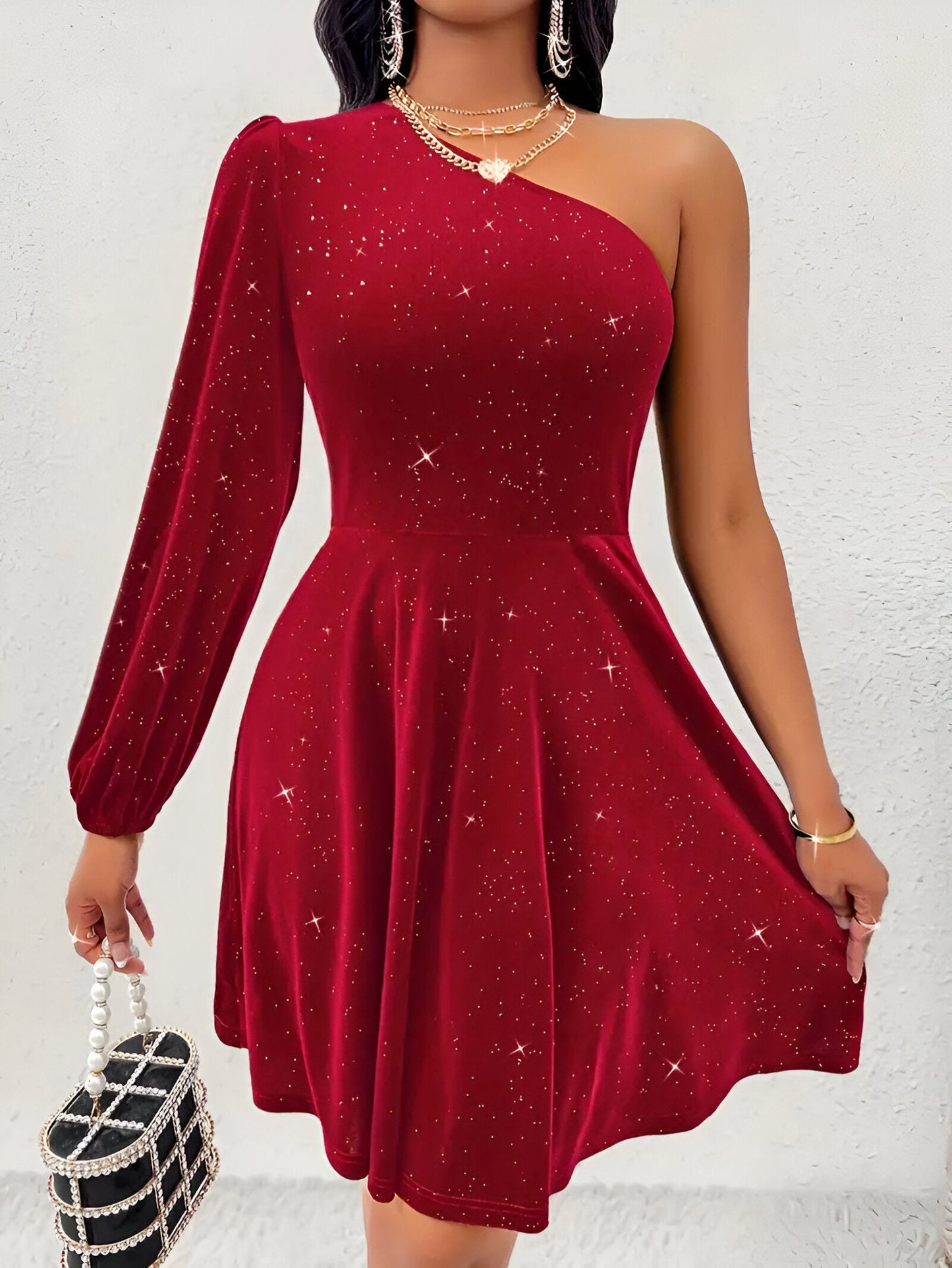 Emanuelle | Elegantes One-Shoulder Ruffle Hem Kleid
