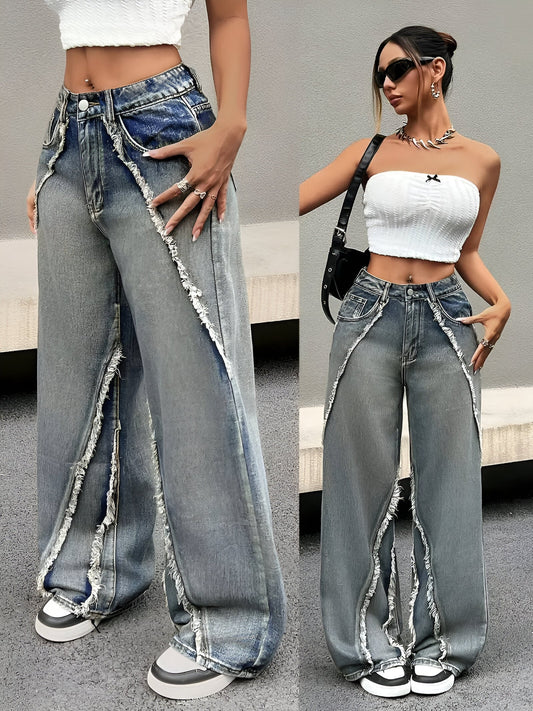 Gregoria  | Coole Blaue Jeans mit rauem Saum und weitem Bein
