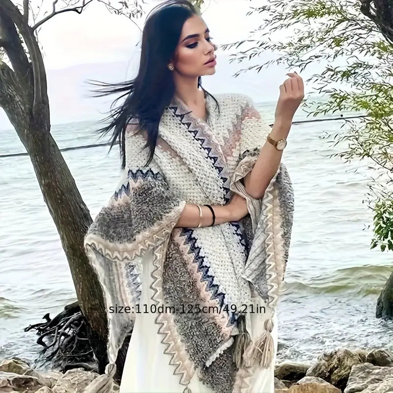 Arlo | Vintage Wavy Striped Knitted Scarf Tassel Vest