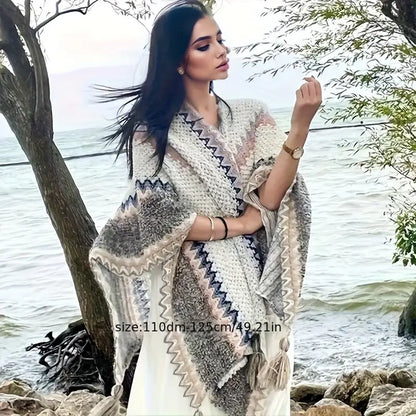 Arlo | Vintage Wavy Striped Knitted Scarf Tassel Vest