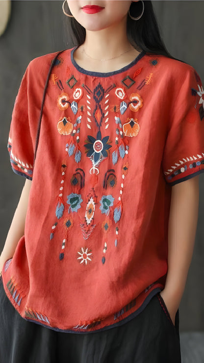 Ginevra | Bestickte, lose ethnische Bluse
