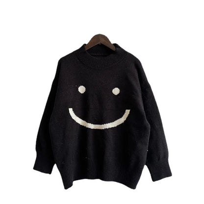 Dimi |  Herbst Niedliches Smiley-Muster Langarmshirt