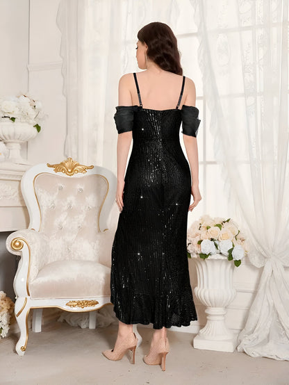 Eugenia | Glamouröses Cold-Shoulder Paillettenkleid
