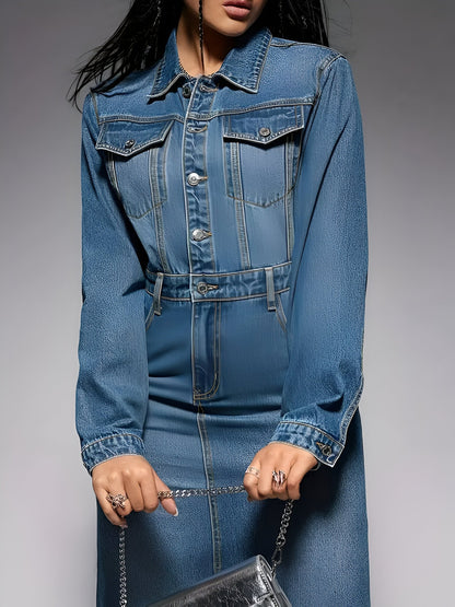 Gaetana | Stylisches Denim-Look Langarmkleid