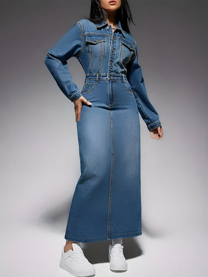 Gaetana | Stylisches Denim-Look Langarmkleid