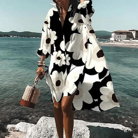 FallStil - Groovy Minikleid mit langen Ärmeln und Druck