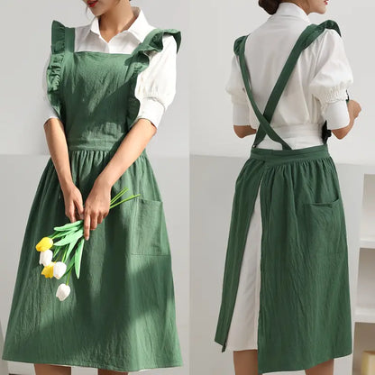 Zara | Schürze mit Rüschenriemen und Seitentaschen - Stilvolle und Funktionale Damen Schürze