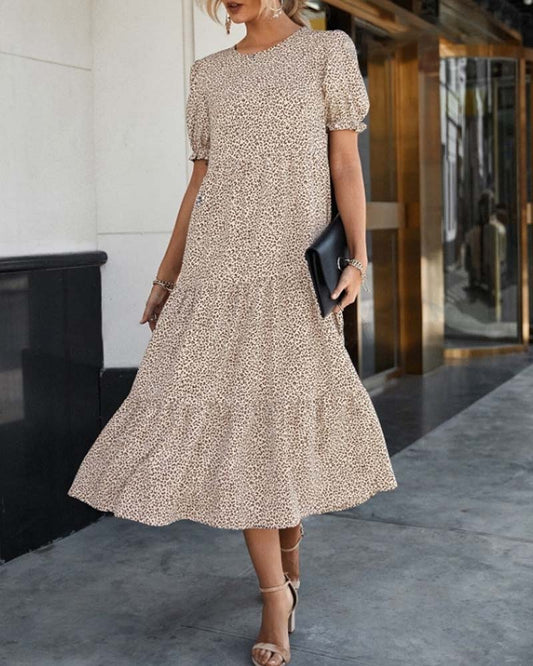 Dallas - Elegantes Kleid mit Rundhalsausschnitt und Puffärmeln