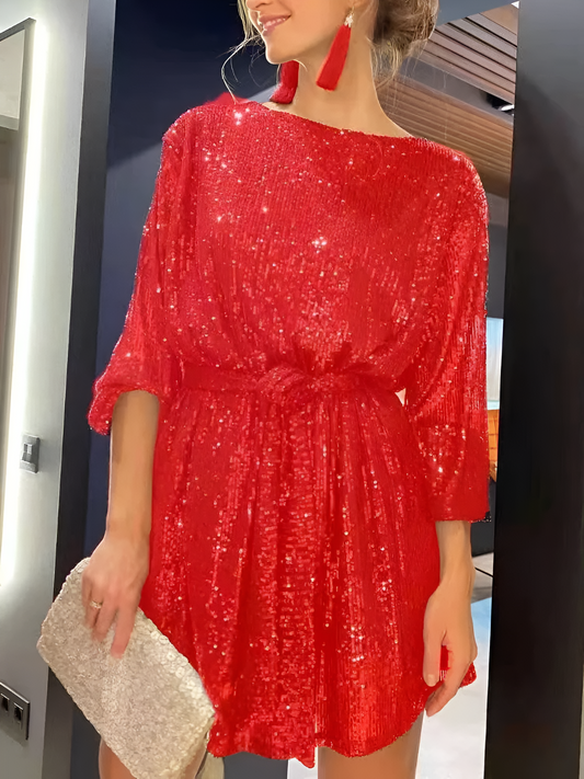 Carissima | Minikleid mit runder Ausschnitt und Perlenriemen