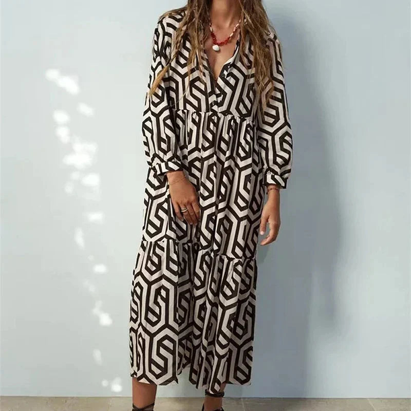 Iris | Langärmliges Kleid mit geometrischem Muster