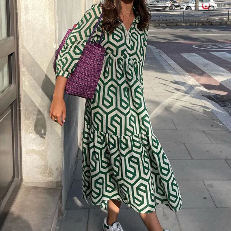 Iris | Langärmliges Kleid mit geometrischem Muster