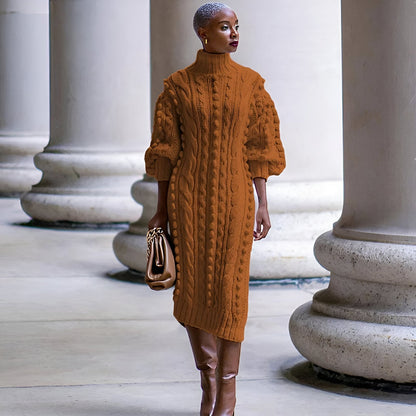 Aisling | Elegantes Rippstrick-Turtleneck-Midi-Kleid