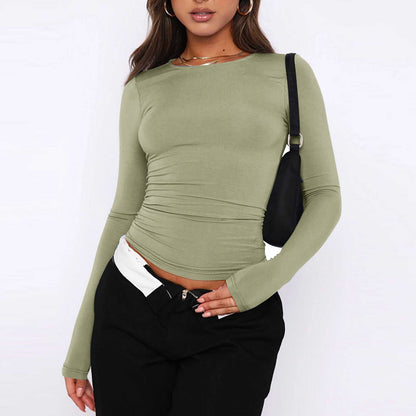 Abelard | Damenmode feste Farbe Rundhalsausschnitt Langarm T-Shirt Top