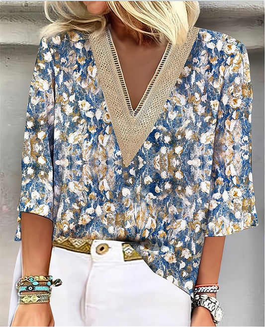 Garnet - Elegantes Blumen-V-Ausschnitt-Top