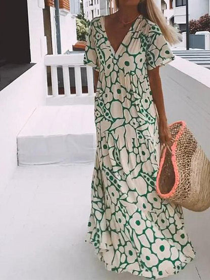 Anvi - Kurzarm-Maxikleid mit Print