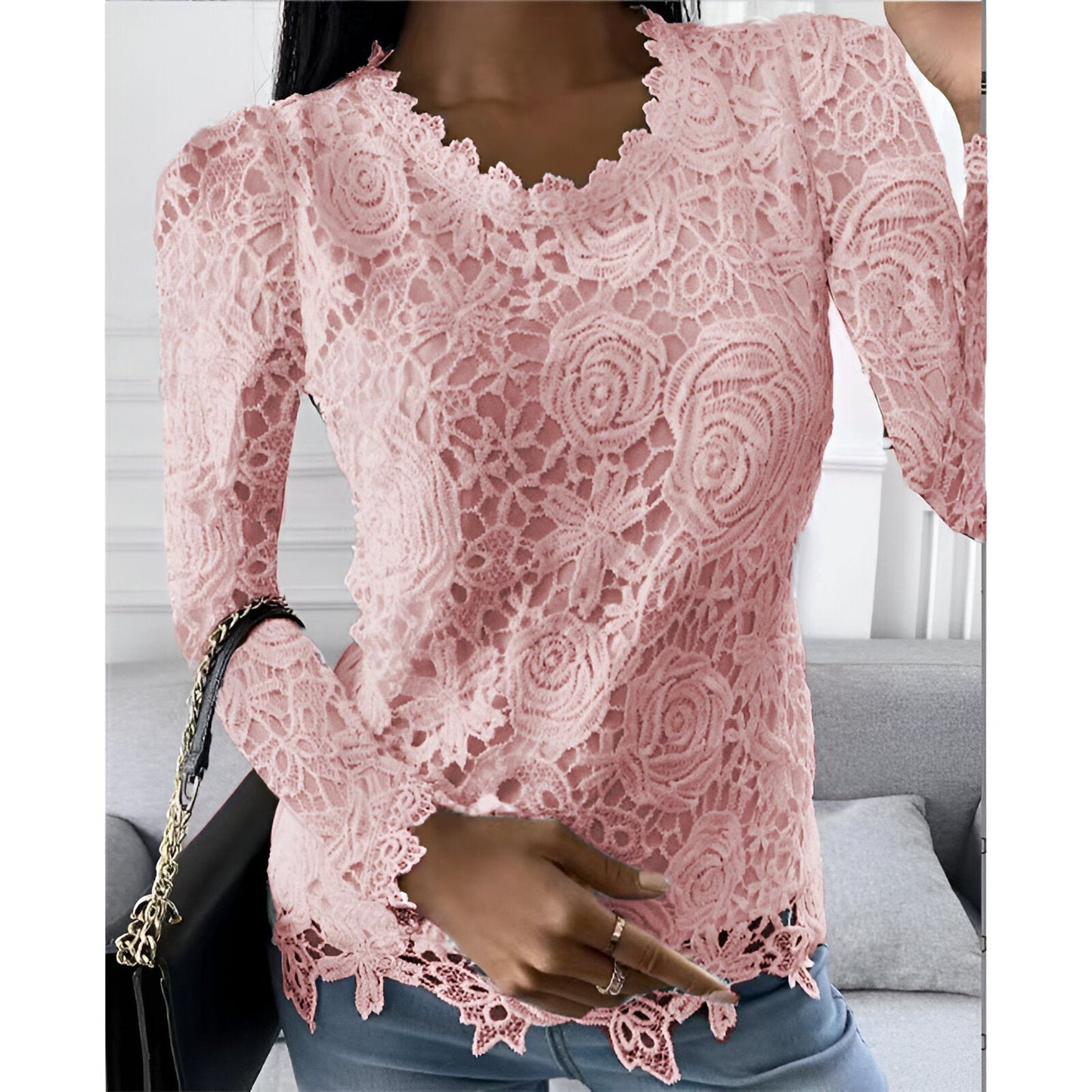 Anelie | Elegante Spitzen-Bluse mit langen Ärmeln