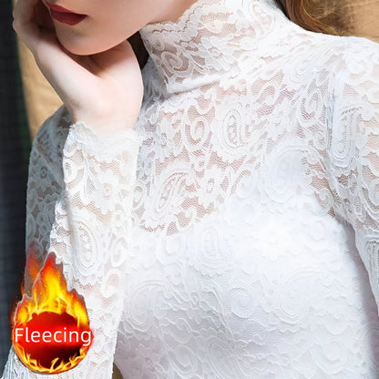 Edita | Herbst Hochkragen Lace Langarm-Top